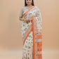 Ivory Orange Warli Print Mul Cotton Saree