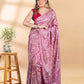 Onion Pink Semi-Crepe Printed Saree