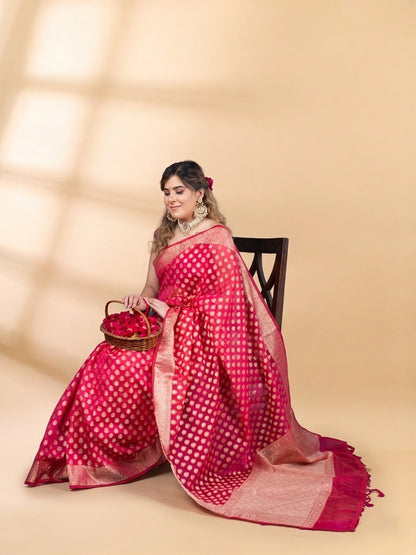 Pink Chanderi Silk Banarasi Saree