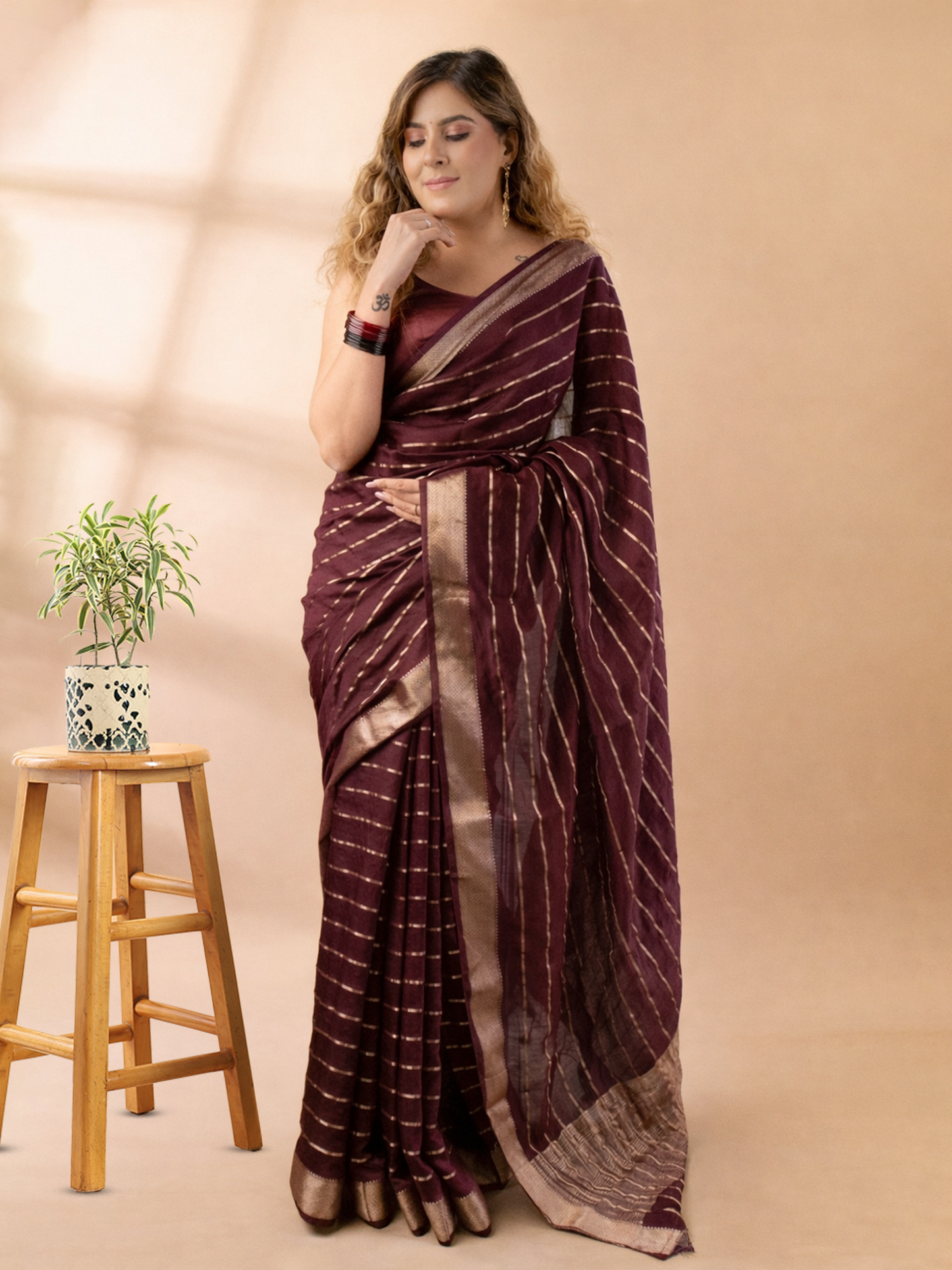 Wine Assam Silk Saree