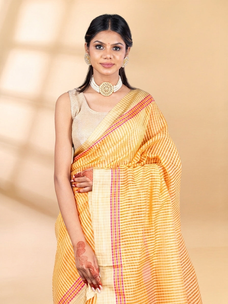 Saffron Yellow Chanderi Tissue Saree