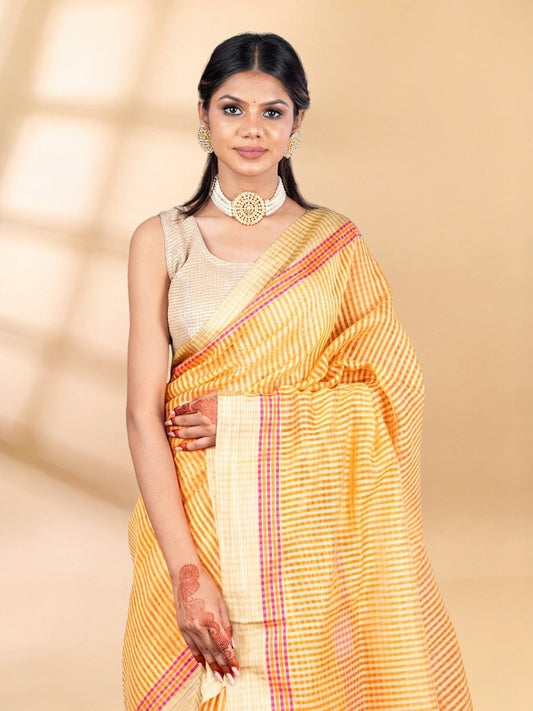 Saffron Yellow Chanderi Tissue Saree