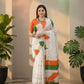 Ivory Orange Green Kantha Work Mal Cotton Saree