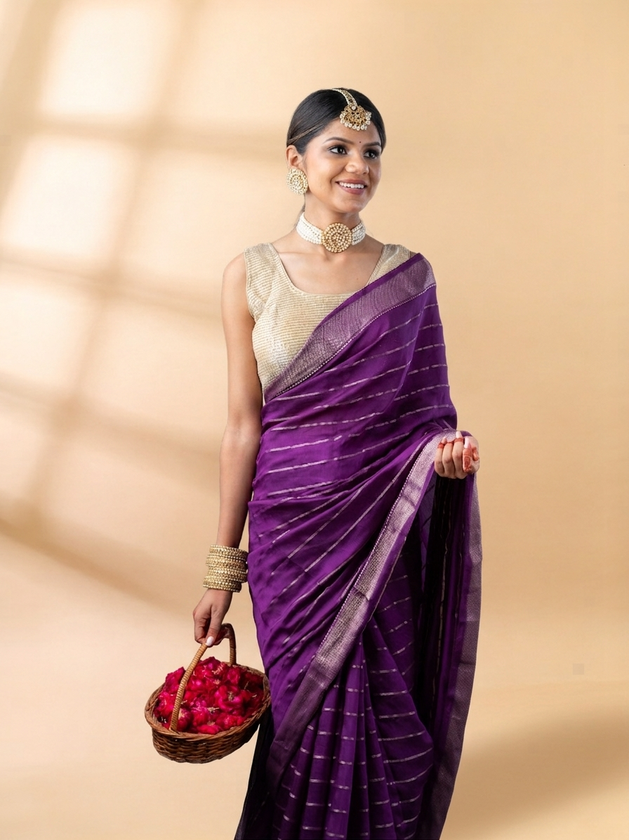 Purple Assam Silk Saree
