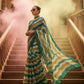 Green Yellow Zigzag Print Cotton Linen Saree with Check Pattern