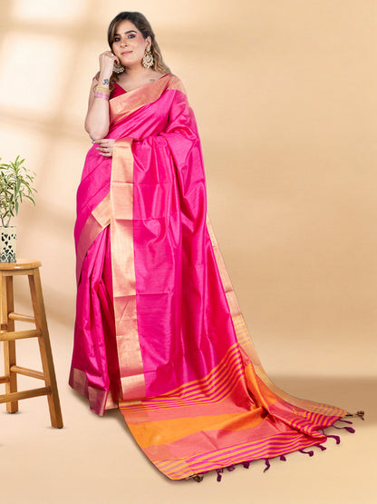Pink Semi-Raw Silk Saree