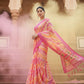 Pink Yellow Laheriya Cotton Linen Saree