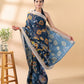 Black Linen Cotton Floral Printed Saree