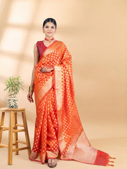 Orange Banarasi Chanderi Zari Saree