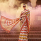 Peach Mustard Zigzag Print Cotton Linen Saree with Check Pattern