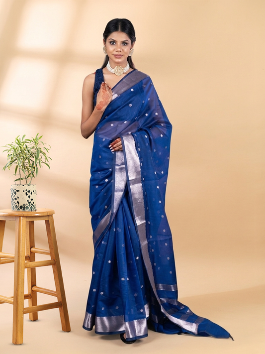 Blue Chanderi Silk Banarasi Saree