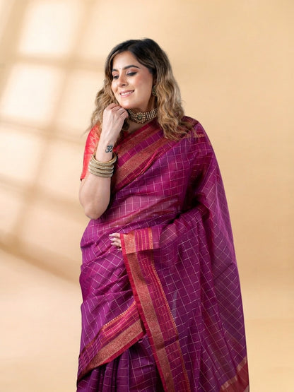 Regal Purple Chanderi Cotton Saree