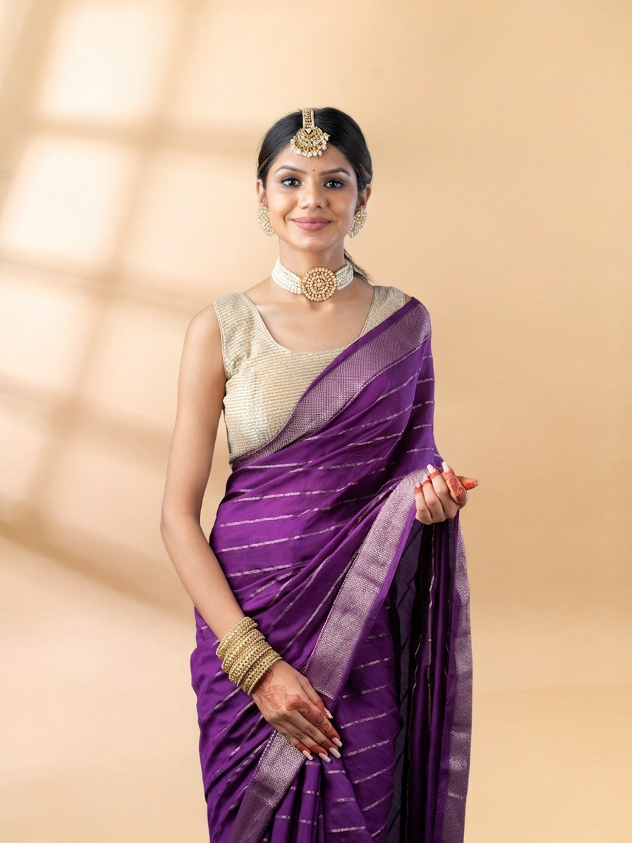 Purple Assam Silk Saree