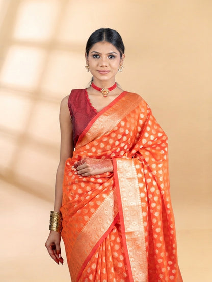 Orange Banarasi Chanderi Zari Saree