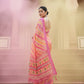 Pink Yellow Laheriya Cotton Linen Saree