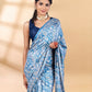 Blue Semi-Crepe Printed Saree
