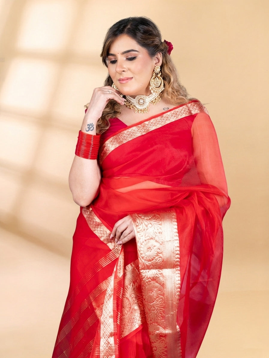 Red Banarasi Organza Saree
