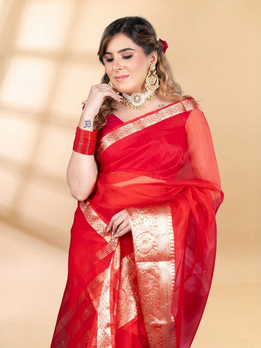 Red Banarasi Organza Saree