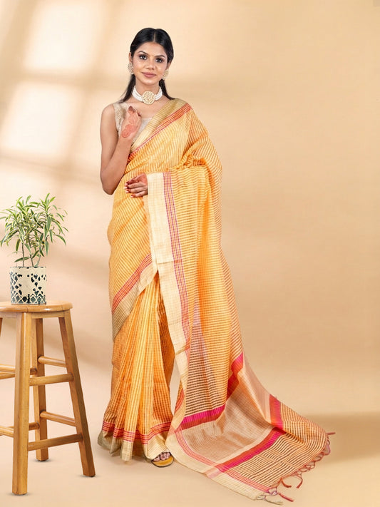 Saffron Yellow Chanderi Tissue Saree