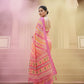 Pink Yellow Laheriya Cotton Linen Saree