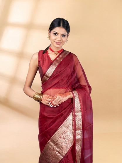 Maroon Banarasi Organza Saree