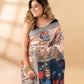 Peach Linen Cotton Printed Saree