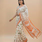 Ivory Orange Warli Print Mul Cotton Saree