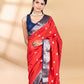 Red and Blue Assam Silk Saree