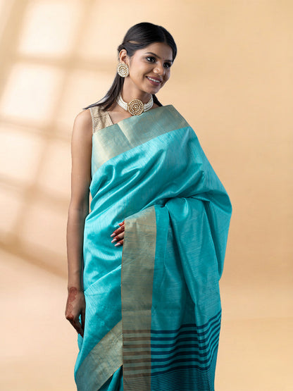 Sky Blue Semi-Raw Silk Saree