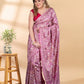 Onion Pink Semi-Crepe Printed Saree