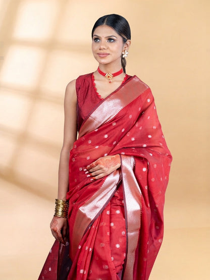 Maroon Chanderi Silk Banarasi Saree