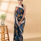 Black Linen Cotton Floral Printed Saree