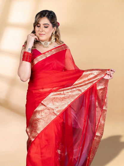 Red Banarasi Organza Saree