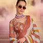 Peach & Mustard Cotton Linen Printed Saree