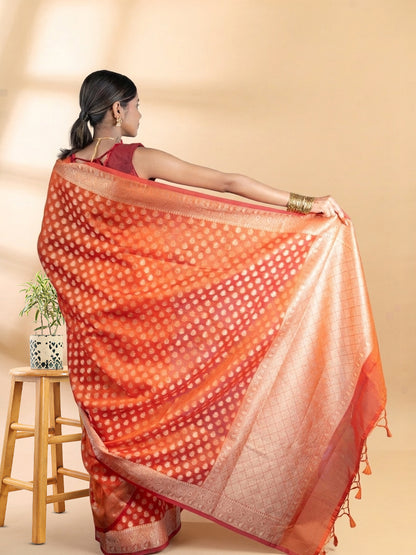 Orange Banarasi Chanderi Zari Saree