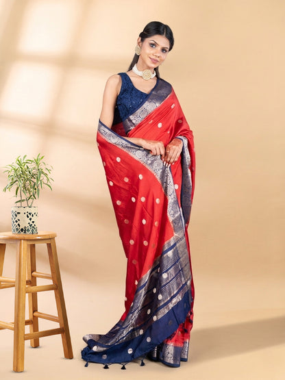 Red and Blue Assam Silk Saree