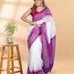 White and Purple Chanderi Cotton Saree