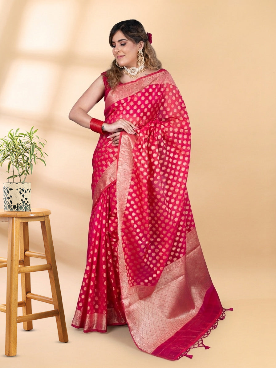 Pink Chanderi Silk Banarasi Saree