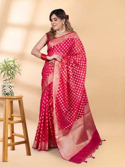 Pink Chanderi Silk Banarasi Saree