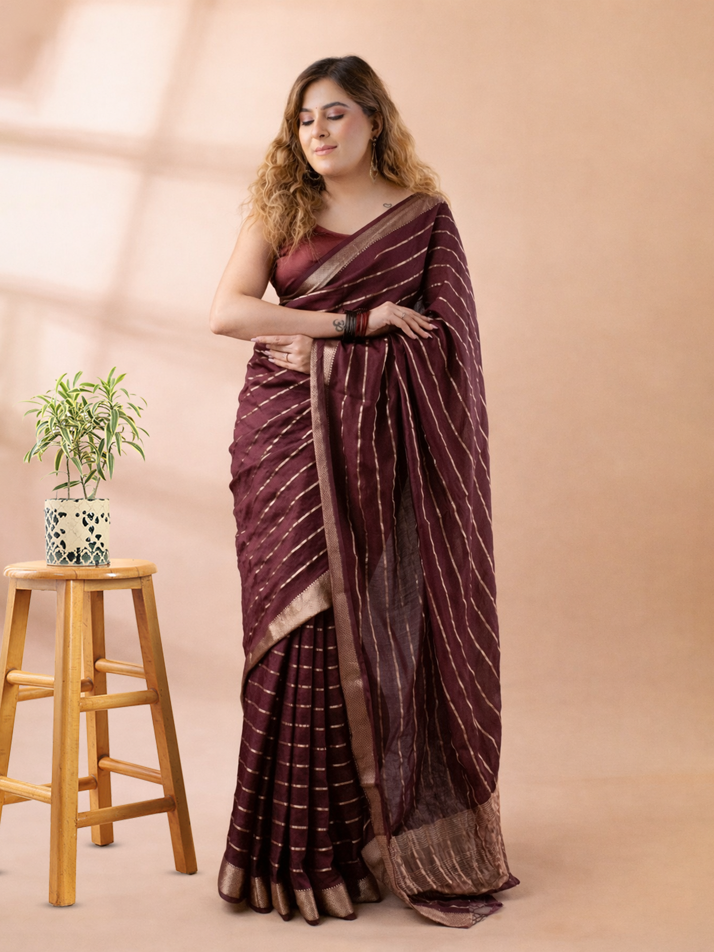 Wine Assam Silk Saree