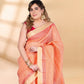 Peach Chanderi Cotton Saree with Check Design and Tissue Border