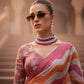 Pink & Orange Cotton Linen Printed Saree