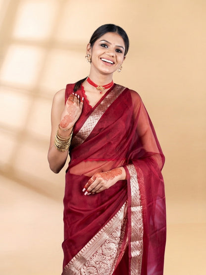 Maroon Banarasi Organza Saree