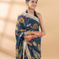 Black Linen Cotton Floral Printed Saree