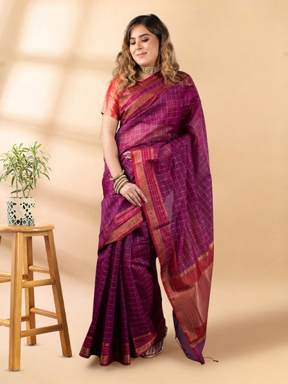 Regal Purple Chanderi Cotton Saree