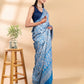 Blue Semi-Crepe Printed Saree