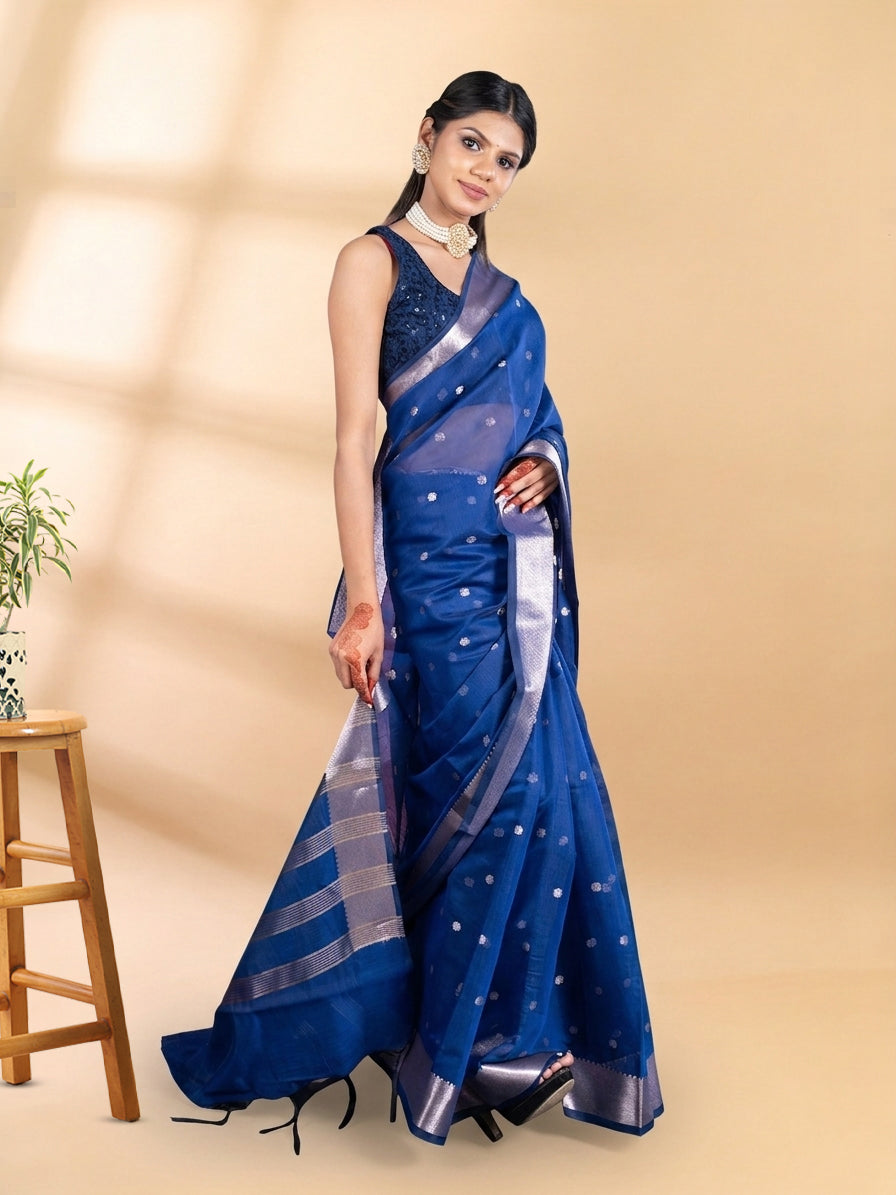 Blue Chanderi Silk Banarasi Saree