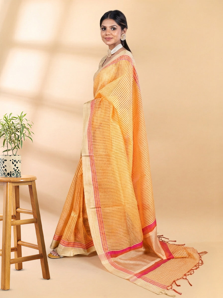 Saffron Yellow Chanderi Tissue Saree
