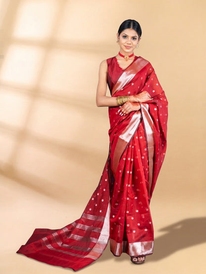 Maroon Chanderi Silk Banarasi Saree