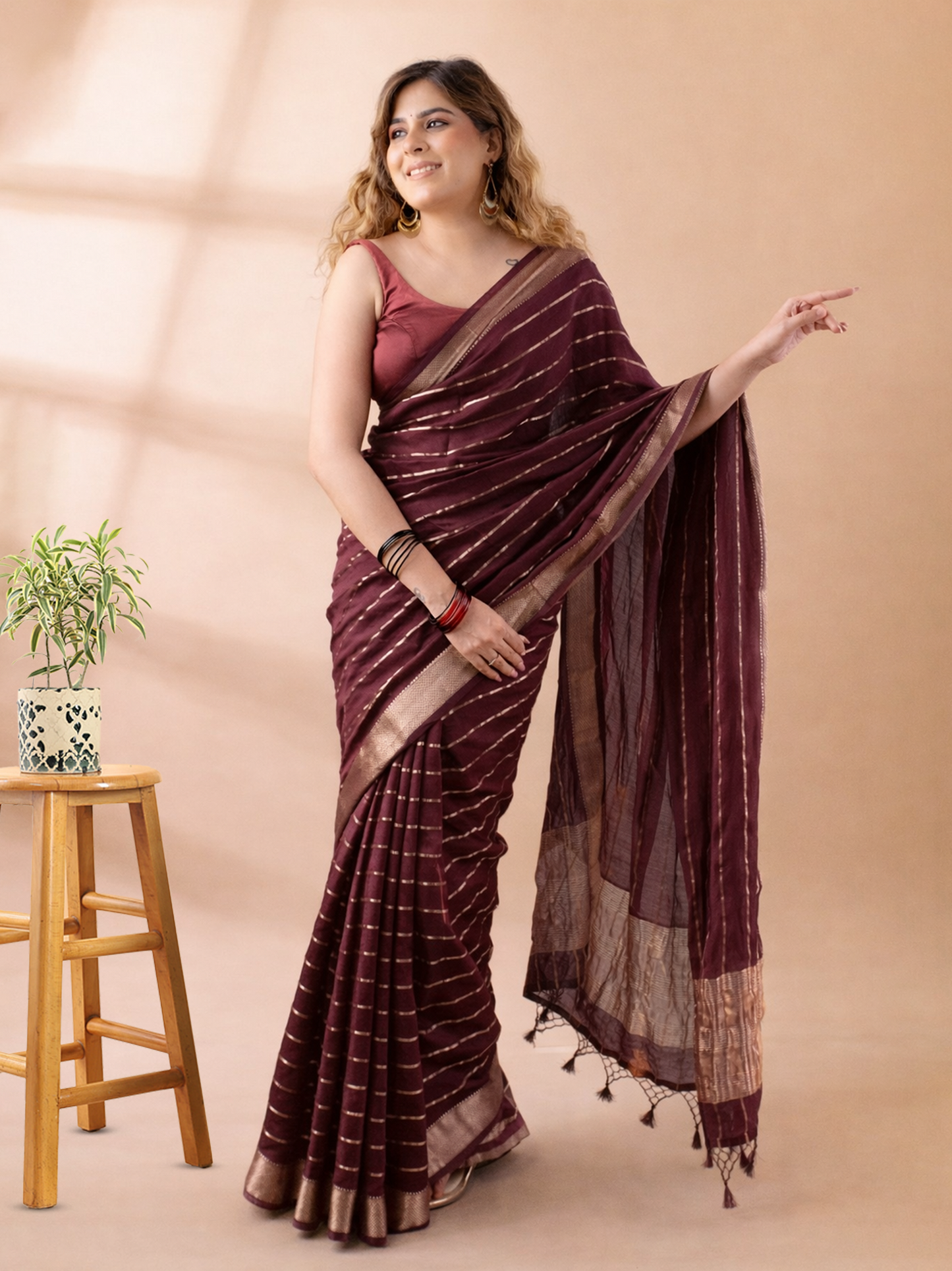 Wine Assam Silk Saree